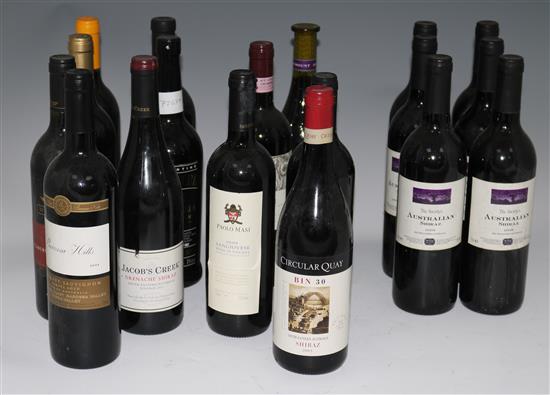 Eighteen assorted Australian red wines including the Wine Societys 2005 Shiraz and Italian reds including Marsala Superiore